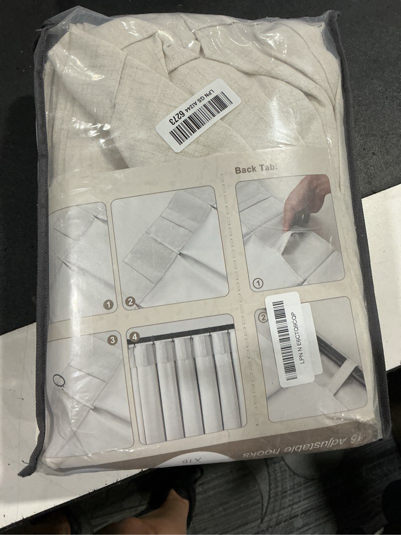 Condition photo showing Good Condition for extra long drapes 108 inches long 2 panels for living room, modern thick flax pleat memory shape light filtering 9 ft lush decor floor to ceiling sheer curtains with hook&rings ivory cream 40"wx108"l birch 40"w x 108"l( pack of 2)