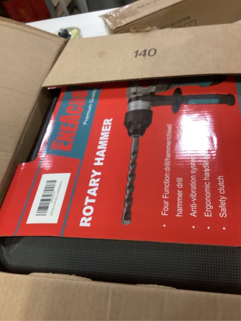Condition photo showing New/Like New for ENEACRO 1-1/4 Inch SDS-Plus 13 Amp Heavy Duty Rotary Hammer Drill, Safety Clutch 4 Functions with Vibration Control Including Grease, Chisels and Drill Bits with Case