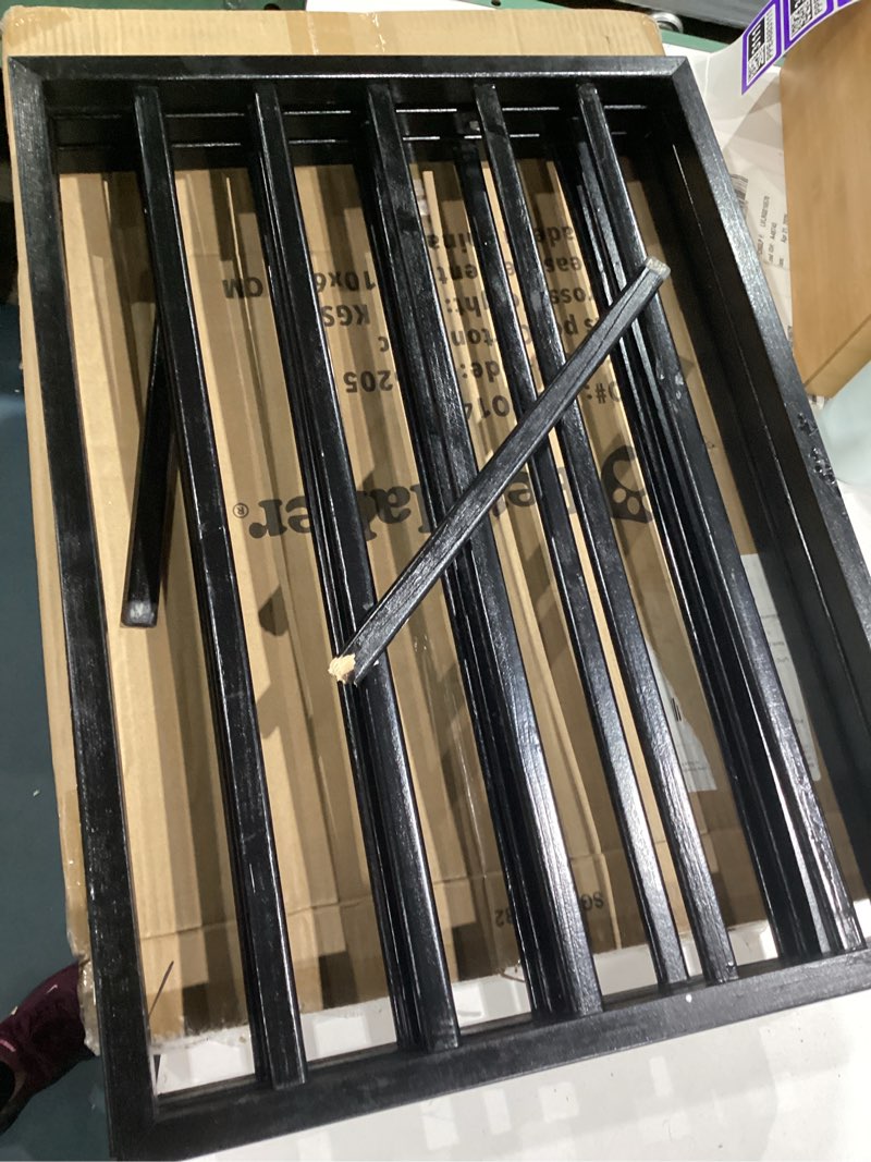 Condition photo showing As Is for pet gate - 3-panel indoor foldable dog fence for stairs, hallways, or doorways - 54x24-inch wood freestanding dog gates by petmaker (black) black 3 panel