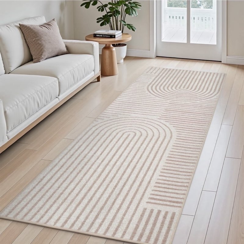 vunate 2'x7' runner rug boho washable kitchen rug modern jacquard textured rugs soft geometric rug for bedroom mid century non-slip table runner perfect for dining room laundry beige