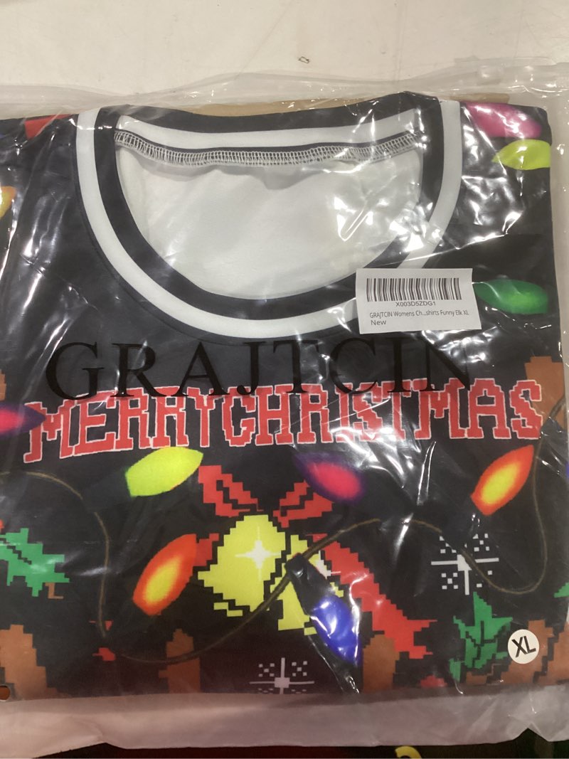 Condition photo showing New/Like New for GRAJTCIN Ugly Couples Christmas Sweater Adult Funny 3D Print Cat Elk Dog Christmas Party Cosplay X-Large Elk