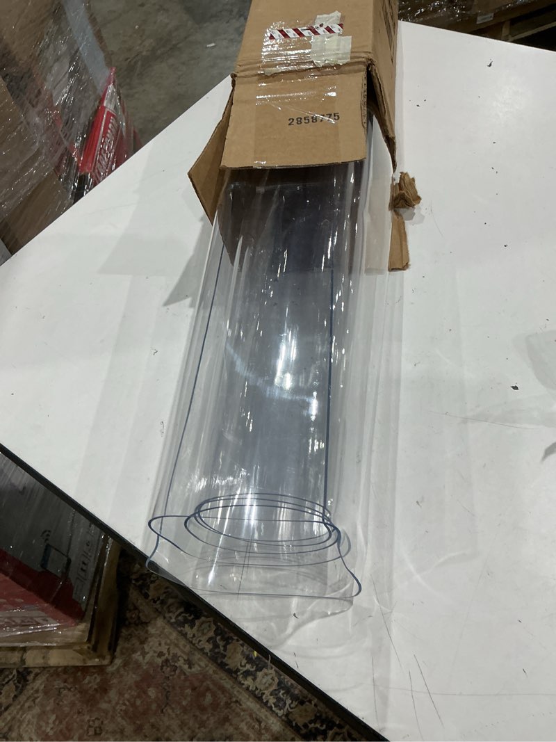 Condition photo showing As Is for royhom clear table protector 42 x 60 inch - 1.5mm thick plastic table cover, clear table cover protector rectangle, waterproof pvc desk mat for coffee table, writing desk, dining room, dresser 42" x 60" (rectangular) clear 1.5mm