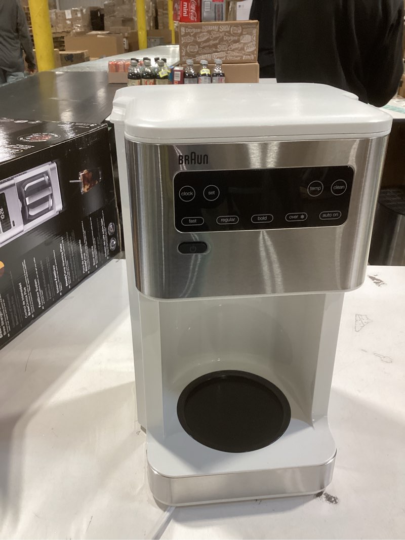 Condition photo showing As Is for Braun PureFlavor 14?Cup Programmable Coffee Maker – Fast Brew Speed, Touch Display, Bold & Brew?Over?Ice Modes, FlavorCarafe & Adjustable Warm Plate, White