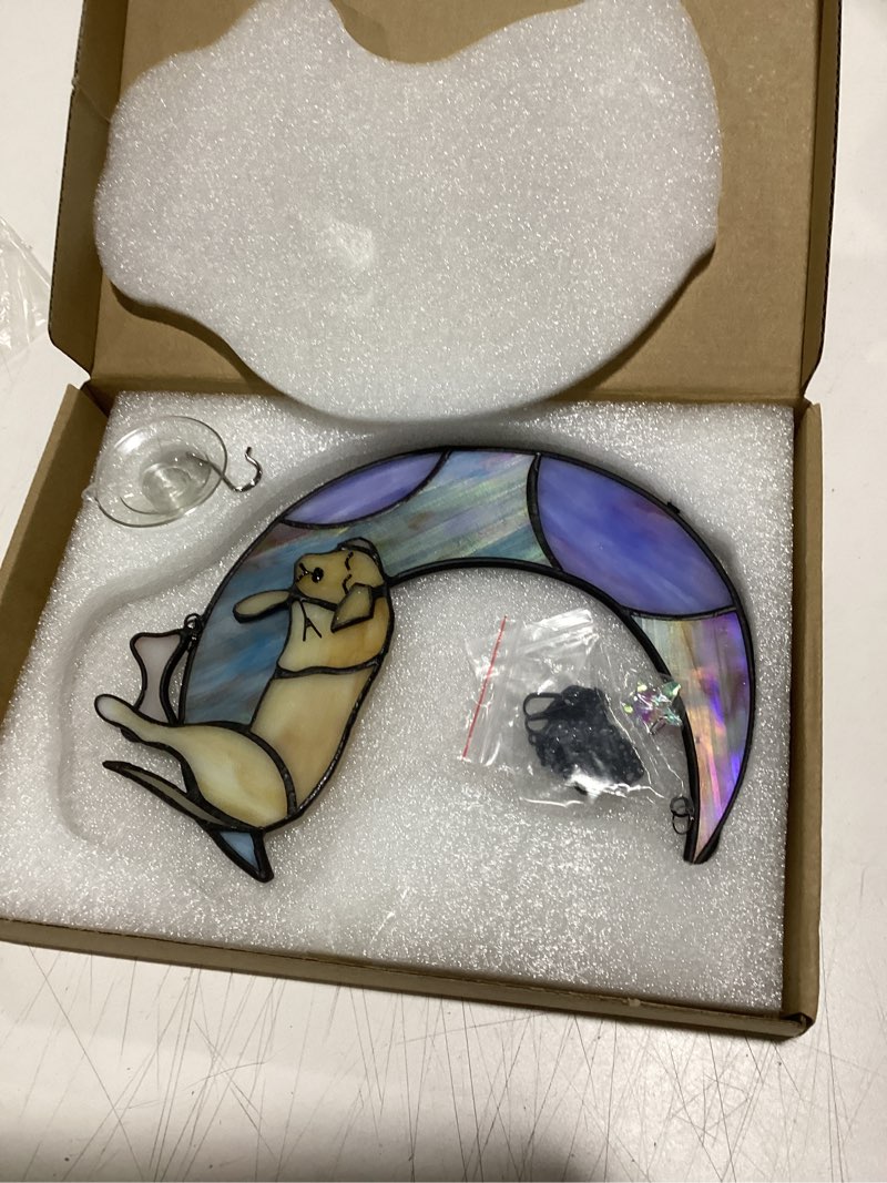 Condition photo showing Good Condition for boxcasa dog memorial gifts stained glass window hangings,dog on moon rainbow bridge decor suncatchers,dogs bereavement gifts for loss of pet,loss of pet sympathy gift for pet lover