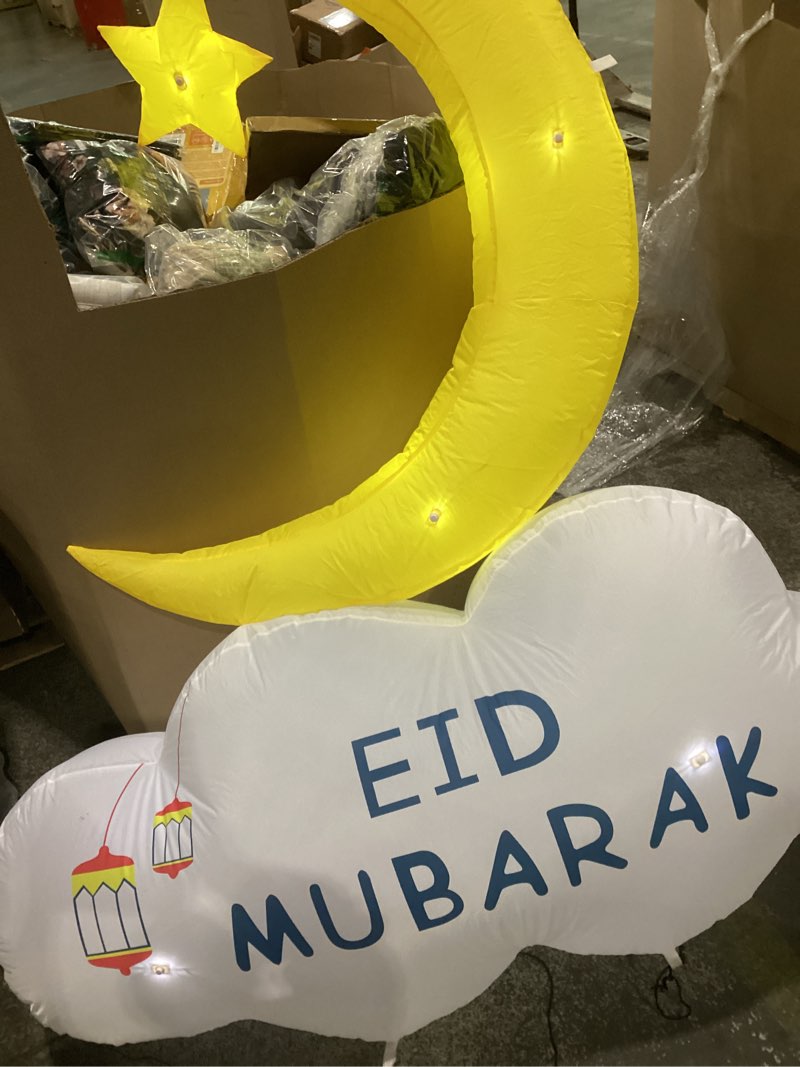 Condition photo showing Good Condition for 6ft ramadan decorations inflatable outdoor, eid mubarak & ramadan mubarak moon cloud star decor with built-in led lights, muslim islamic blow up for home yard garden party lawn