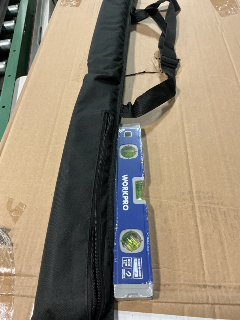 Condition photo showing Good Condition for WORKPRO 3-Piece Spirit Level Set (12", 20", 40") with 12" Magnetic Torpedo Level, 45°/90°/180° Bubbles Measuring, Open Top View Design, Aluminum Alloy Levels with Carrying Bag