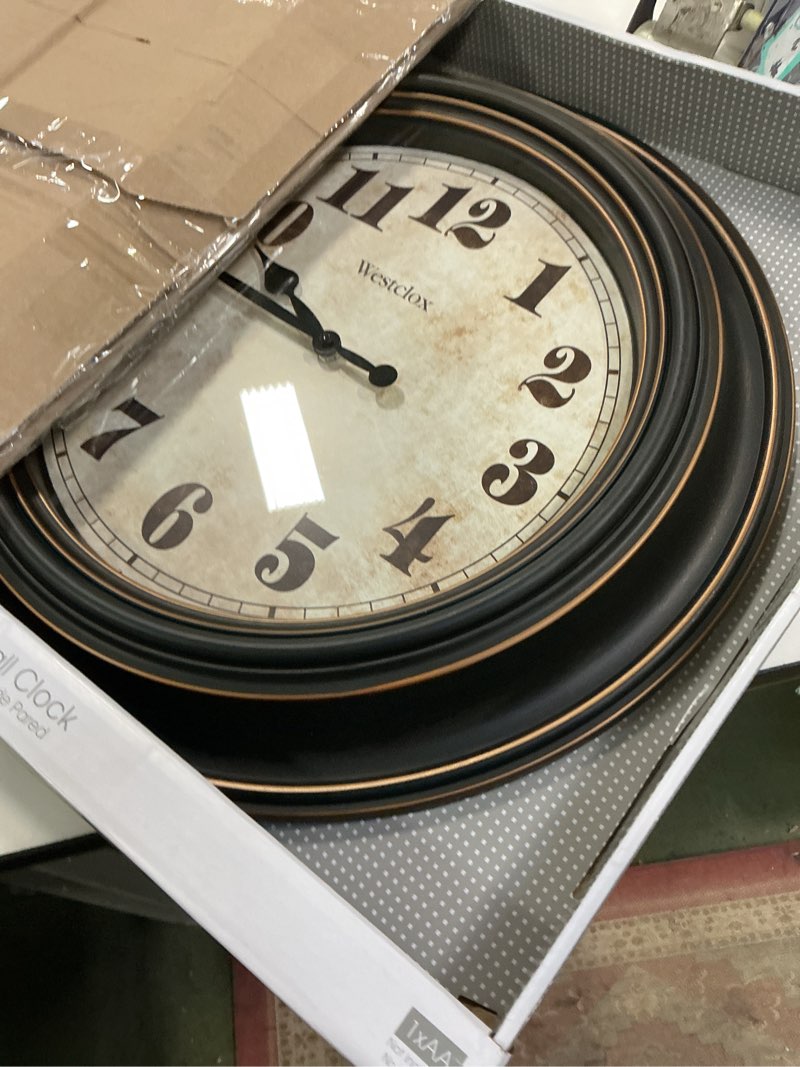 Condition photo showing Good Condition for Westclox Traditional Large Wall Clock Battery-Operated Clock for Living Room, Bedroom, Office | Ideal Housewarming Gift (20 Inch, Rustwood) Rustwood 20 Inch