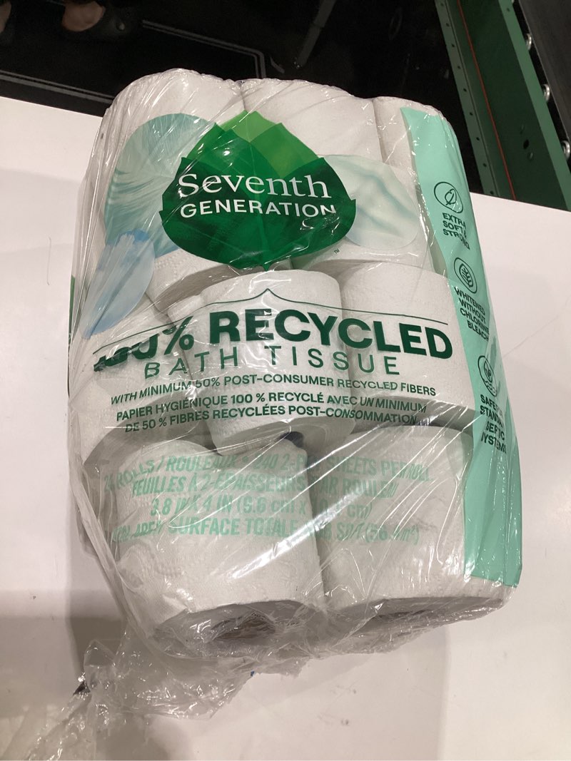 Condition photo showing As Is for Seventh Generation Toilet Paper White Bathroom Tissue 2-ply 100% Recycled Paper without Chlorine Bleach 24 count