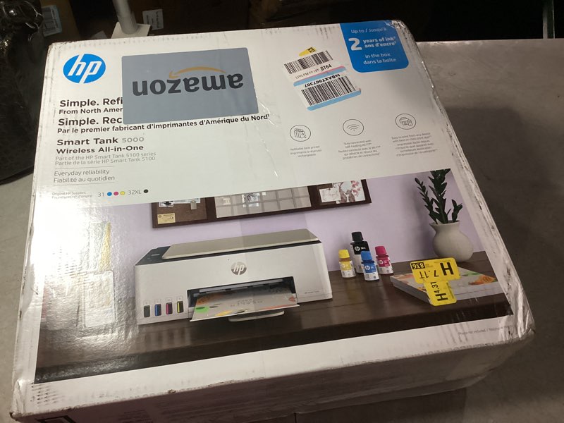 Condition photo showing New/Like New for HP Smart Tank 5000 Wireless All-in-One Ink Tank Printer, Scanner, Copier with 2 Years of Ink Included, Best-for-Home, Cartridge-Free, Refillable, AI-Enabled, an EcoTank Alternative (5D1B6A)