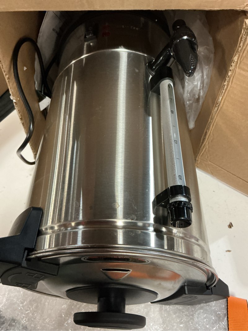 Condition photo showing As Is for commercial coffee maker 50-cup percolator coffee pot electric dispenser with double wall stainless steel anti-spill, 8l large fast brew hot water urn for tea church events easy cleaning 8l 50 cup silver