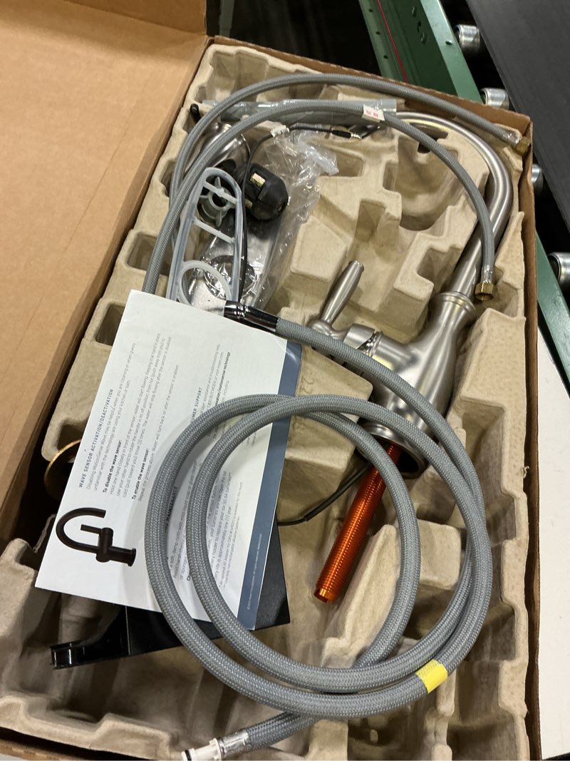 Condition photo showing As Is for moen arbor spot resist stainless motionsense wave sensor touchless one-handle single hole kitchen sink faucet, 7594ewsrs stainless wave - gen 2