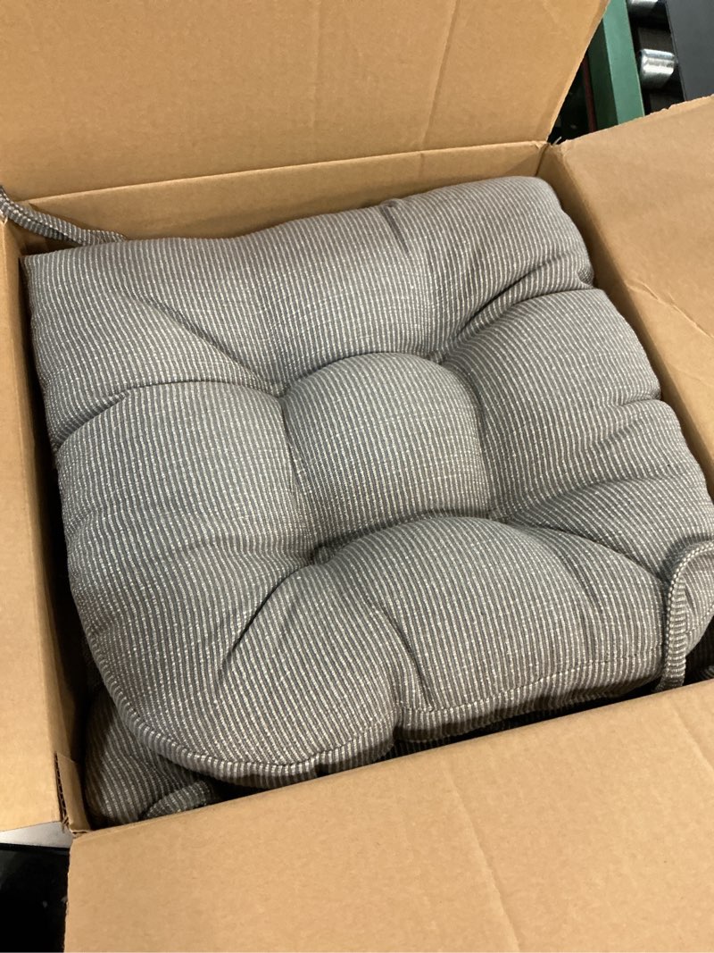Condition photo showing New/Like New for klear vu the gripper non-slip rocking chair cushion set with thick padding, includes seat pad & back pillow with ties for indoor living room rocker, 17x17 inches, 2 piece set, gray linear woven gray 2 piece set
