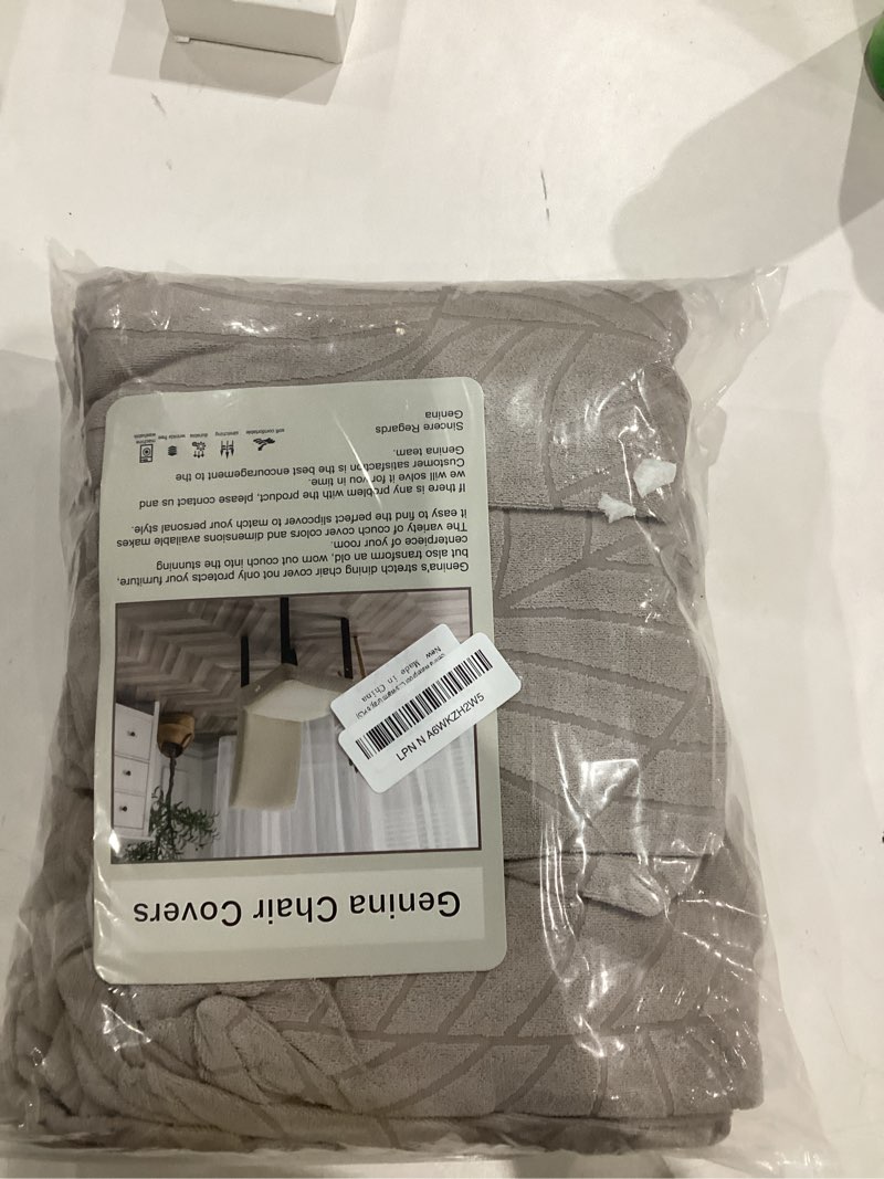 Condition photo showing Good Condition for Genina Waterproof Chair Covers for Dining Room 6 Pack, Stretch Jacquard Dining Chair Cover Removable Washable Chair Protectors Cover for Kitchen, Home (Leaves-Warm Gray, 6 PCS) Leaves-warm Gray Standard-6 PCS