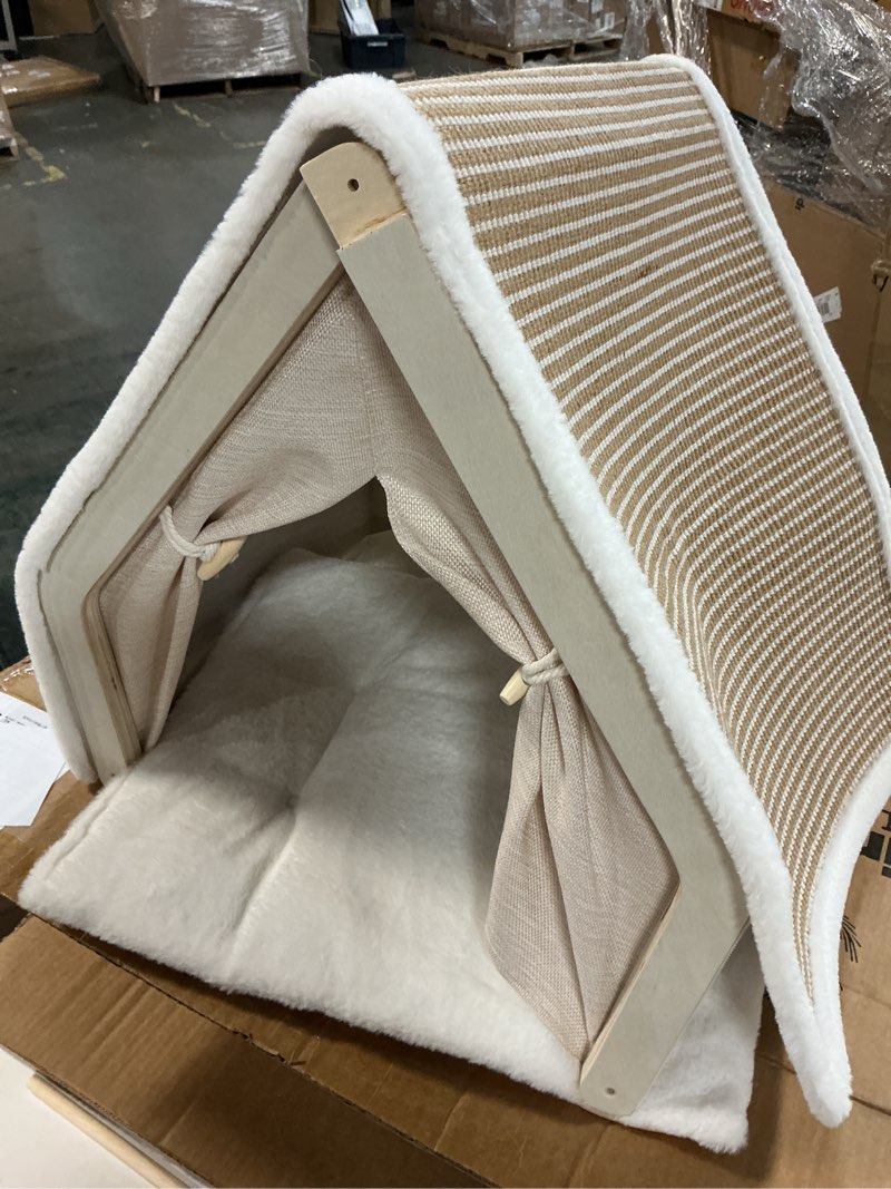 Condition photo showing As Is for 19.68" Super Large Sisal Cat Tent Villa - Four-Season Semi-Enclosed Cat Bed with Removable Natural Sisal Scratching Board, Anti-Chip Design & Polyester Fill for Cozy Comfort, Vibrant Home Decor
