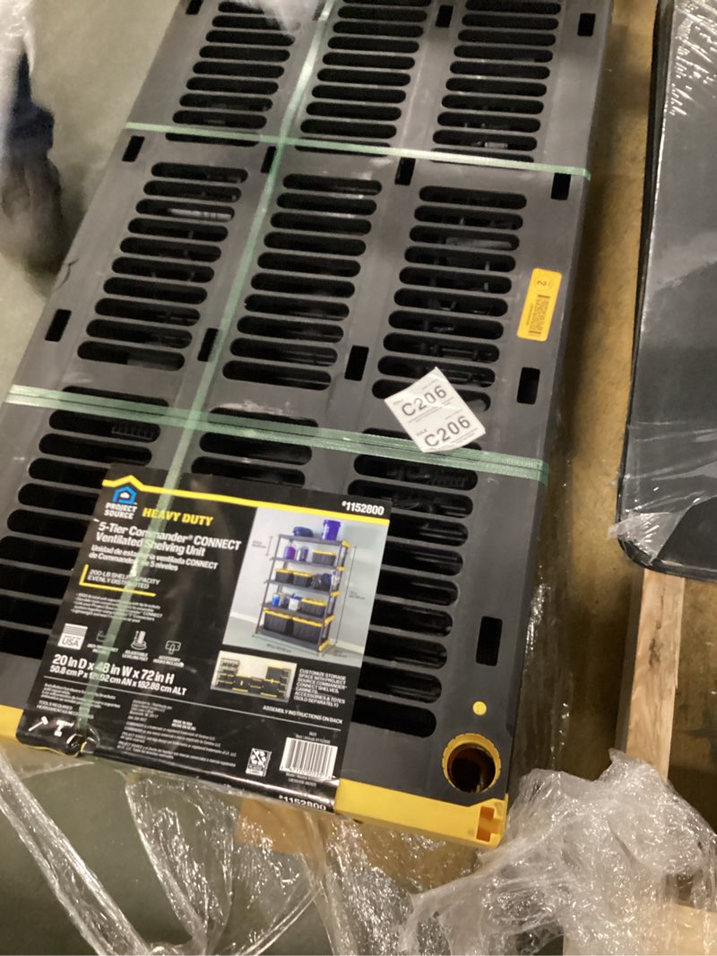 Condition photo showing Good Condition for CX Black & Yellow®, 5-Tier Heavy Duty Plastic Storage Shelving Unit, 200lbs/shelf (72”H x 48”W x 20”D), for Indoor/Outdoor Organization, Modular Rack ( similar 