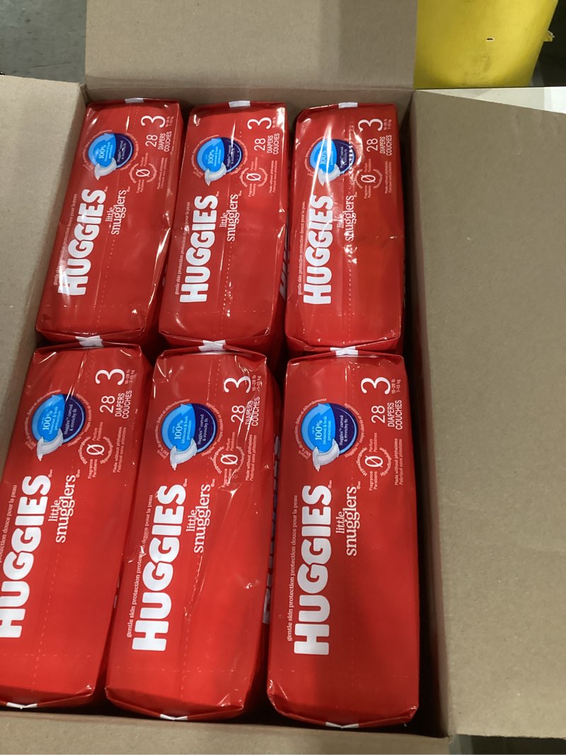 Huggies Size 3 Diapers, Little Snugglers Baby Diapers, Size 3 (16-28 lbs), 168 Count (6 Packs of 28)