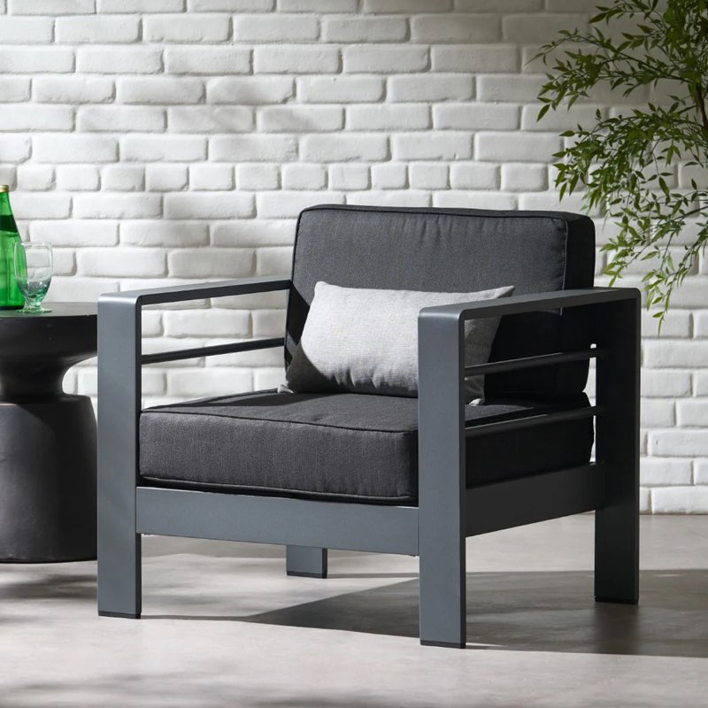 Modern Aluminum Club Chair with Plush Cushions | Weather Resistant, Indoor/Outdoor | 32"W x 27.5"D x 24.6"H