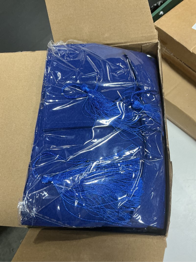 Condition photo showing New/Like New for newtay 12 pcs clear plastic graduation jar with lids plastic mini canning jars with 12 felt mini graduation hat and cards and 6 ropes storage containers grad party supplies(blue)