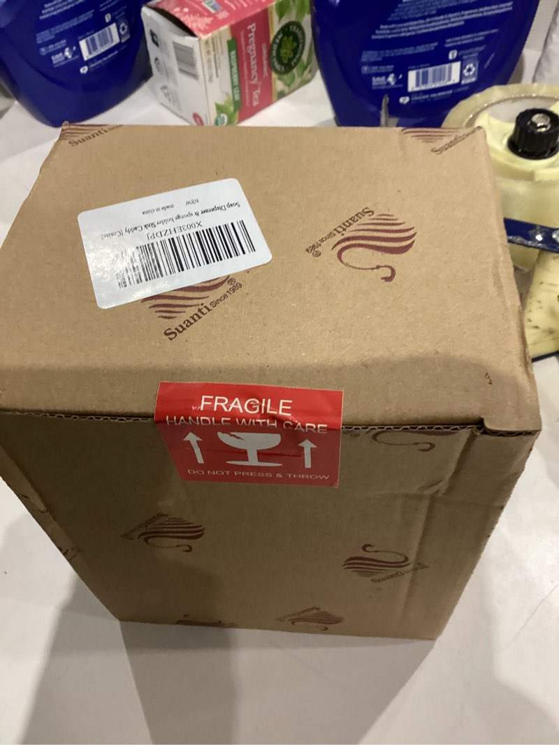 Condition photo showing New/Like New for Kitchen Dish Soap Dispenser with Sponge Holder&Brush Holder for Sink Organize Eco-Friendly Resin Hand Soap Sponge Dispenser 3 in 1 Hold 11oz Liquid Dish Soap,Scrubber for Bathroom-Brown&White