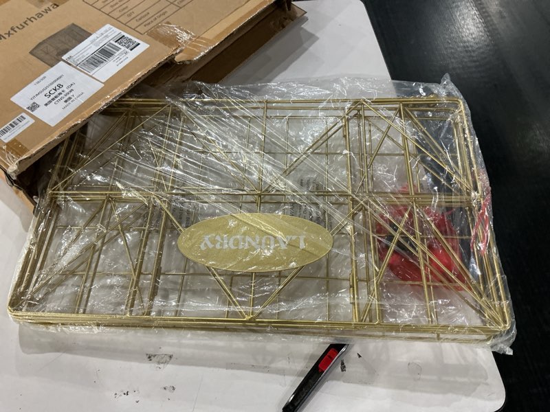 Condition photo showing New/Like New for Mxfurhawa Laundry Hamper, 65L Collapsible Laundry Basket Large Capacity Metal Laundry Hamper with Removable Liner, Rolling Wheels and Collapsible Design for Storage and Organization (65L Rectangular) 65L-LB-Gold