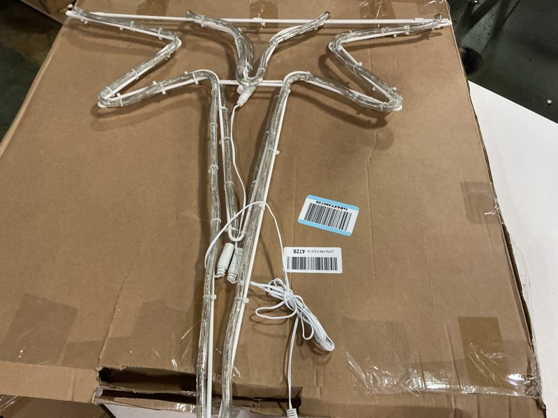 Condition photo showing As Is for ROCEEI 48 Inch Large Folding Twinkle Bethlehem Star Outdoor LED Christmas Light Neon Window Silhouette Hanging Light Christmas Decoration (Warm White, Star)