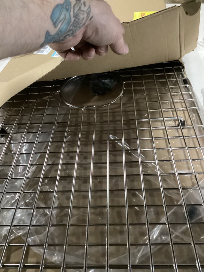 Condition photo showing Good Condition for serene valley sink bottom grid 29-1/2" x 15-9/16", centered drain with corner radius 3/8", sink protector ndg3016c