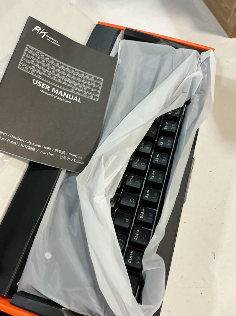 Condition photo showing Good Condition for rk royal kludge rk61 wireless 60% triple mode bt5.0/2.4g/usb-c mechanical keyboard, 61 keys wireless mechanical keyboard, compact gaming keyboard with software (hot swappable blue switch, black) hot swappable blue switch black