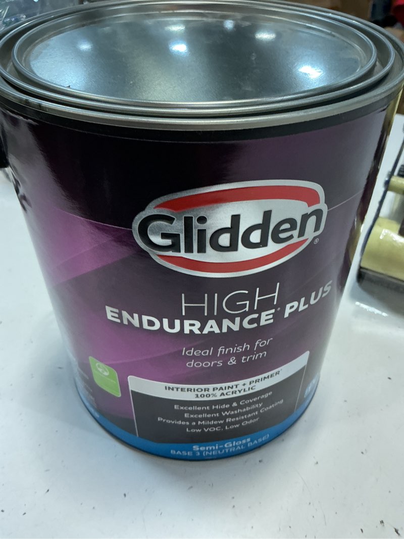 Condition photo showing New/Like New for glidden hep elemental / gray, semi-gloss interior paint with primer
