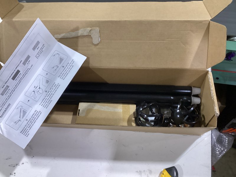 Condition photo showing As Is for black curtain rod 32 to 58 inch (2.6-4.8 ft), usfook 7/8 curtain rods for windows 20 to 54 inch, telescoping splicing drapery rods with twisted cage finials 32-58" black