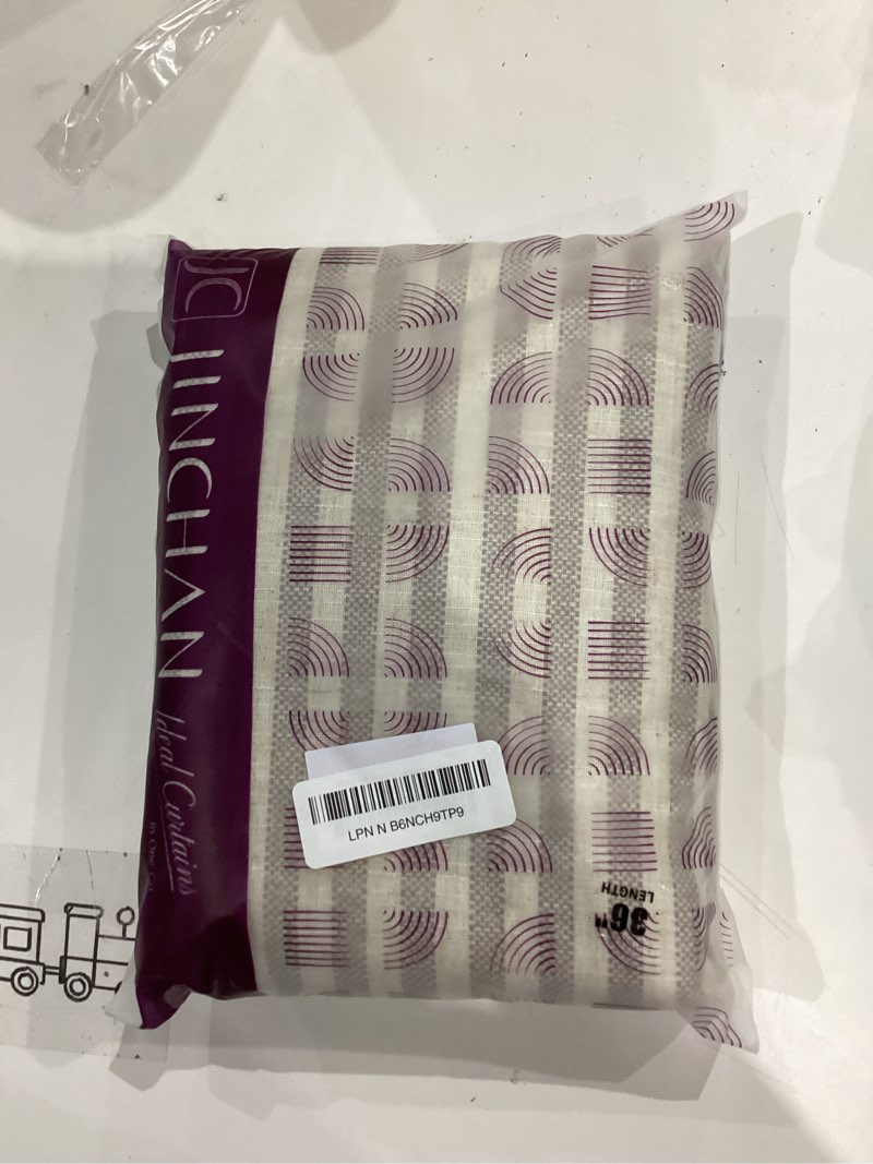 Condition photo showing Good Condition for jinchan double layer striped linen kitchen tier curtain rustic cafe for living room bathroom half window curtain light filtering rod pocket 1 panel 36 inch charcoal grey 50"w x 36"l (pack of 1) rod pocket striped charcoal grey