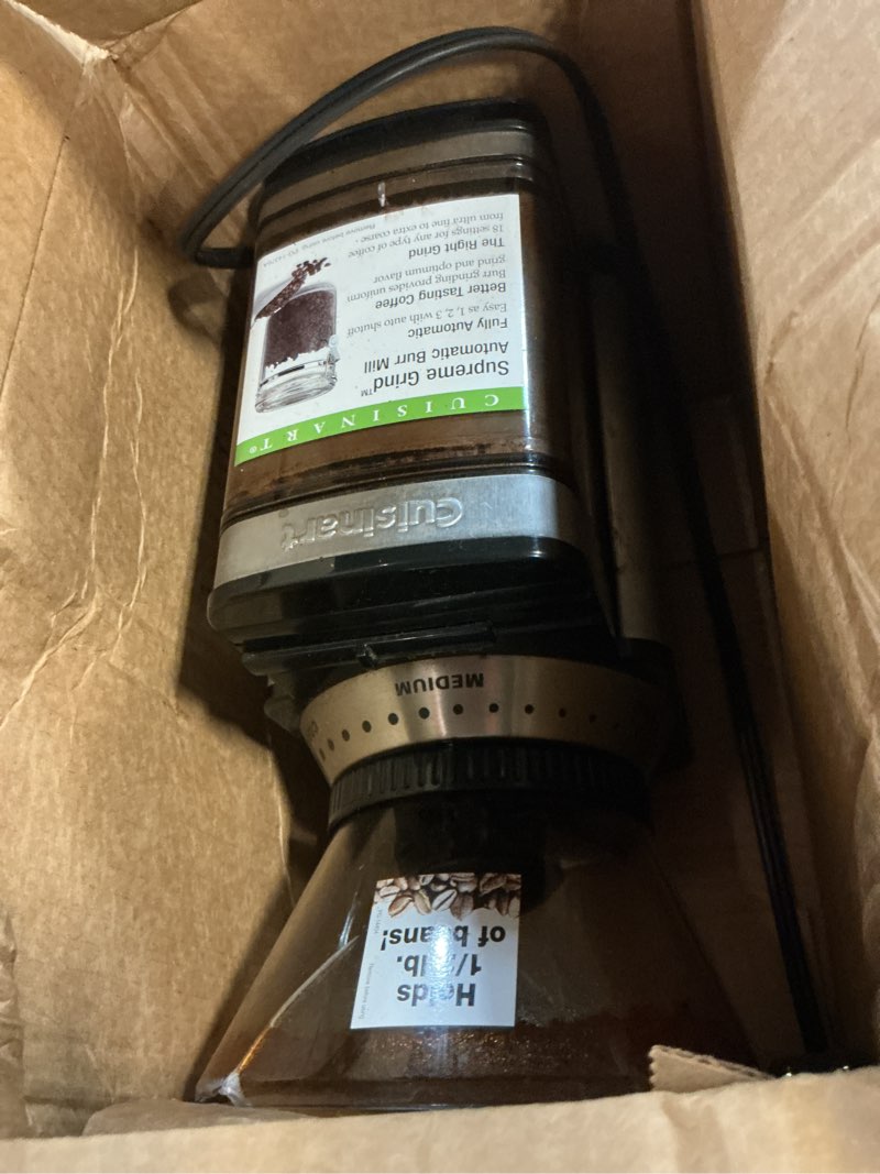 Condition photo showing As Is for Cuisinart Coffee Grinder, Electric One-Touch Automatic Burr Coffee Grinder with 18-Position Grind Selector, Cup Size Selector for 4 – 18 Cups, DBM-8P1, Black Stainless Burr Mill Stainless Steel