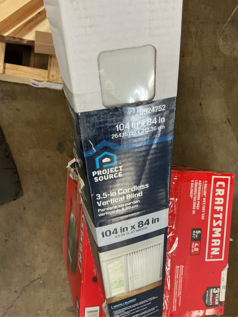 Condition photo showing As Is for Project Source Room Darkening Vertical Slat Blinds 