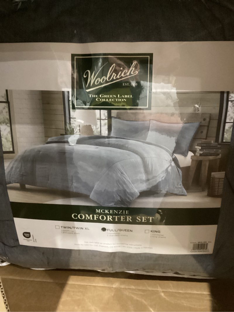 Condition photo showing New/Like New for Woolrich Queen Comforter Set Cotton Stone Washed, Oversized Comforters Queen Size Bed, All Season Down Alternative Overfilled Queen Size Comforter, McKenzie, Full/Queen Blue 3 Piece