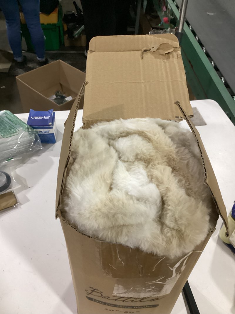 Condition photo showing New/Like New for battilo home ruched luxurious soft beige faux fur throw blanket fuzzy plush elegant with reversible mink blanket for sofa,chair, couch, living room, home decorative blanket tie dye (beige, 50"x60") beige 50"x60"