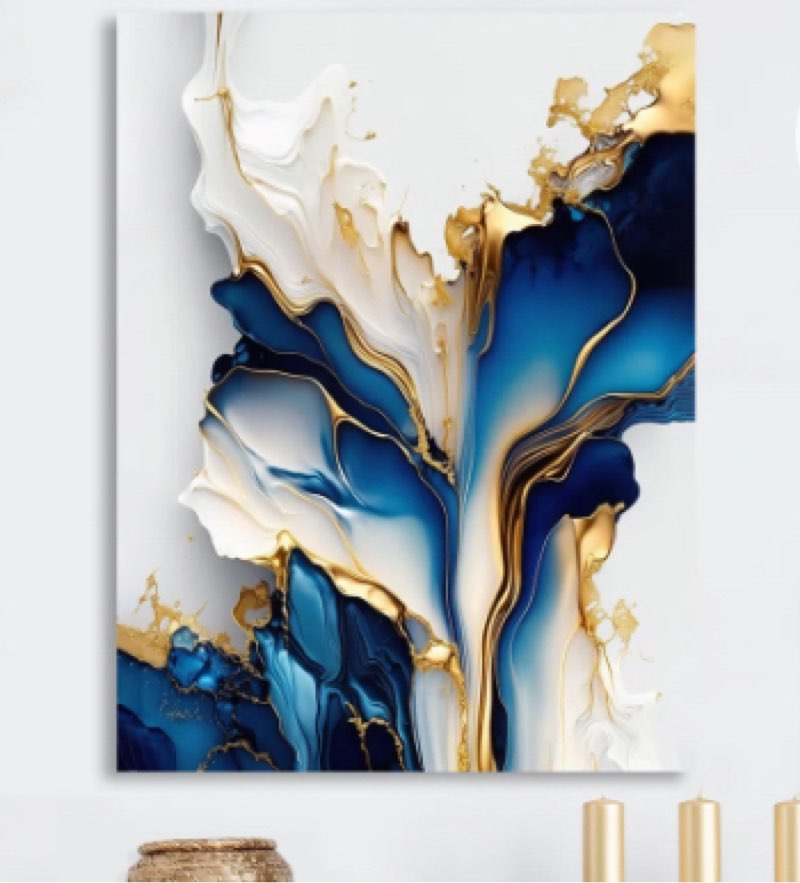 Abstract Geode Gold And Blue Marble Shape III - Abstract Marble Canvas Prints 40”x30”