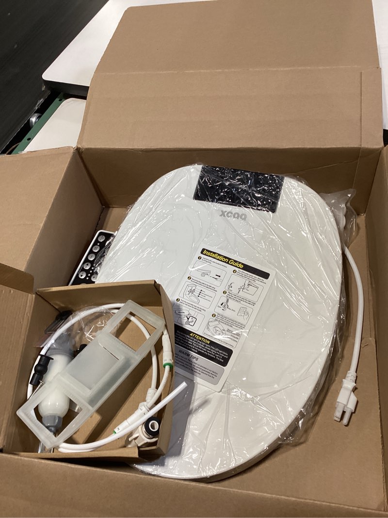 Condition photo showing Good Condition for xcqq electric heated bidet toilet seat with warm water wash, warm air dryer, soft closed lid, night light, led display, toilet seat with bidet requires outlet - round