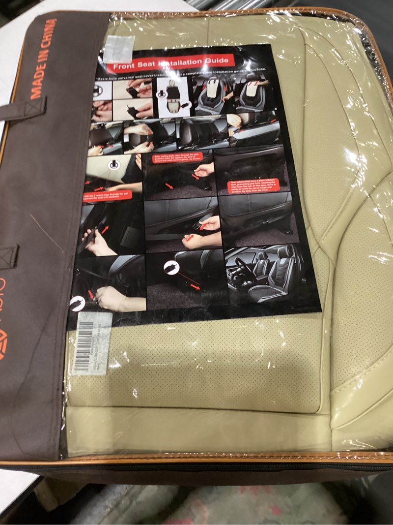 Condition photo showing New/Like New for Simular to stock photo size unknown OASIS AUTO Car Seat Covers Front Seats Premium Waterproof Faux Leather Cushion Universal Accessories Fit SUV Truck Sedan Automotive Vehicle Auto Interior Protector (OS-001 Tan)