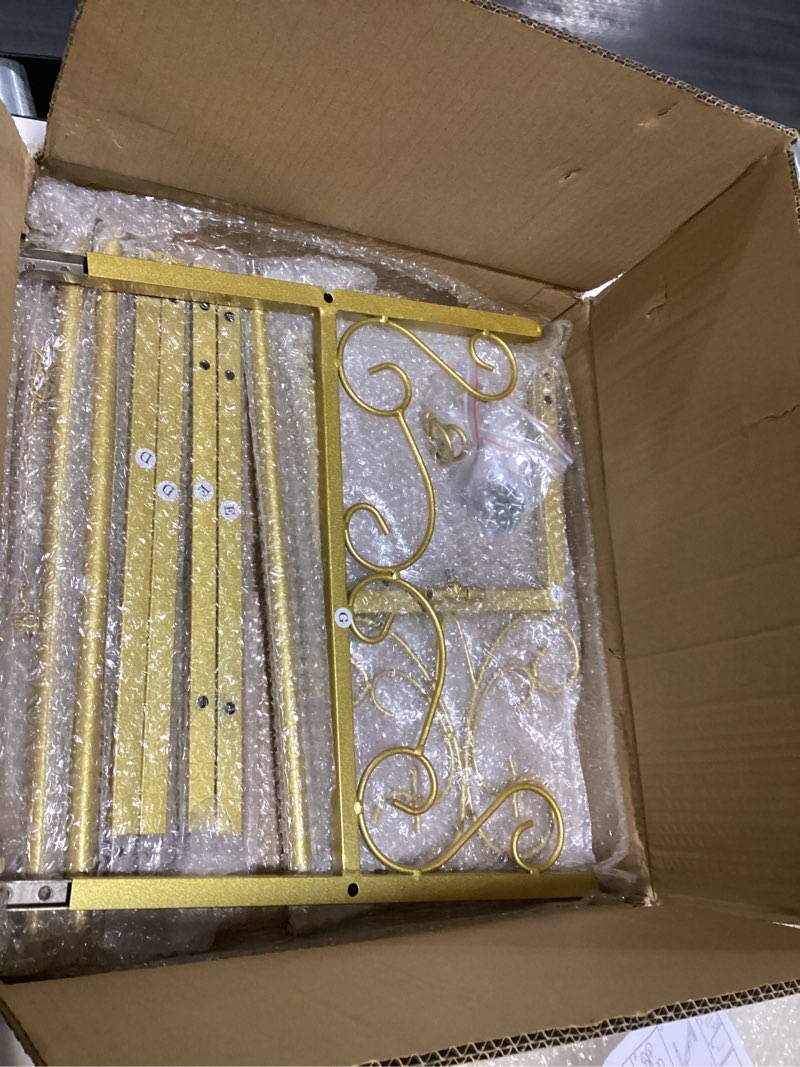 Condition photo showing New/Like New for fahkns 55" h gold easel stand for sign, large adjustable easels for display, vintage square tube easel stand for sign, wedding welcome sign stand