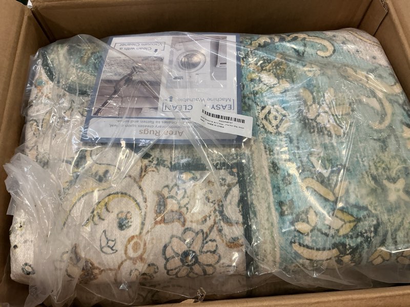 Condition photo showing Good Condition for BESTSWEETIE 5x7 Area Rugs Machine Washable No Pile Non Slip Vintage Rugs for Living Room&Bedroom&Dinning Room Bohemian Distressed Carpet Indoor,Green/Teal/Multi Green/Teal/Multi 5' x 7' (Rectangular)