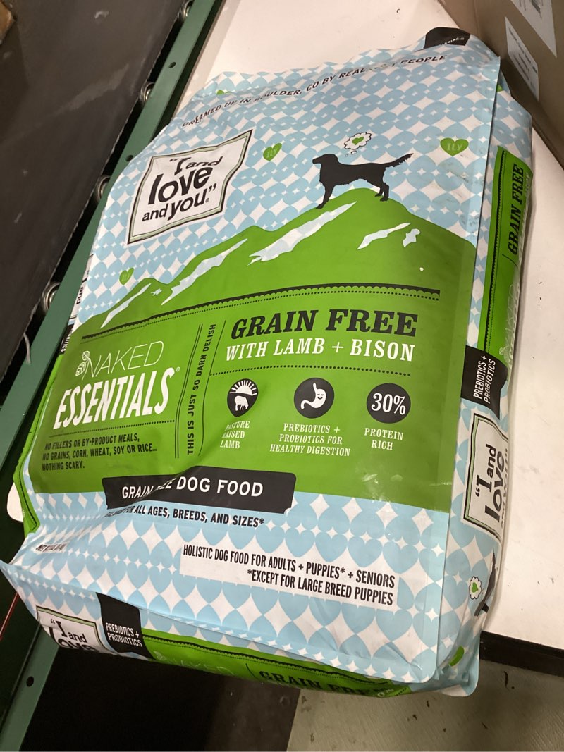 Condition photo showing New/Like New for (bbd:05/20/2026) i and love and you naked essentials dry dog food - lamb + bison - high protein, real meat, no fillers, prebiotics + probiotics, 23lb bag lamb + bison 23 pound (pack of 1)