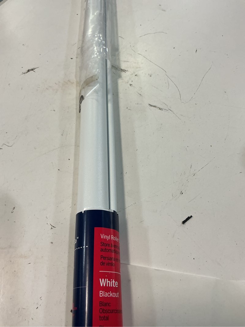 Condition photo showing As Is for levolor 55-in x 78-in white blackout cordless roller shade