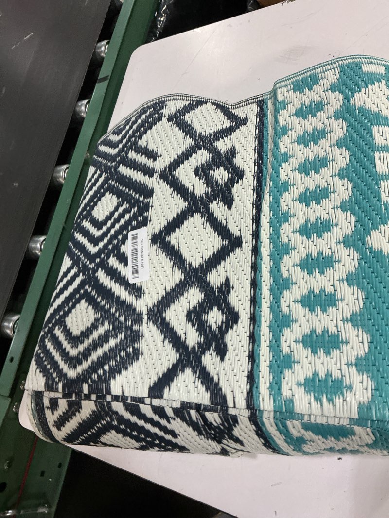 Condition photo showing Good Condition for montvoo outdoor rug carpet waterproof-patio rug mat 5x8 reversible rv outdoor camping rugs picnic beach mats plastic straw outside rugs for balcony porch pool deck boho patio decor blue&grey 5' x 8' (rectangular)