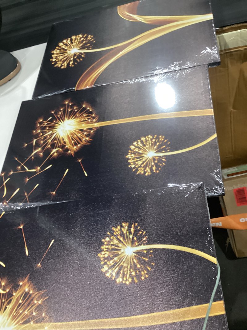 Condition photo showing New/Like New for pennimor set of 3 framed dandelion wall art, abstract wildflower landscape picture painting, golden dandelion flowers wood canvas wall decor for bathroom bedroom living room home office farmhouse 12x16in walldecor11 framed 12x16in*3pcs