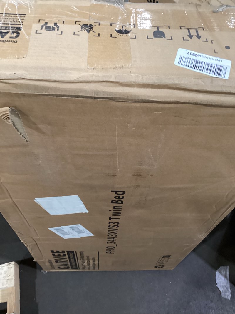 Condition photo showing As Is for GarveeHome Twin Bed Frame with Storage Headboard, Kids Bed Frame with 2 Drawers, Boucle Upholstered Platform Bed with Bookcase, No Box Spring Needed, Easy Assembly, Beige White Beige White Twin