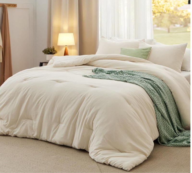 Litanika Comforters Ivory Oversized Queen Size, 3 Pieces Lightweight Solid Bedding Comforter Set, Al