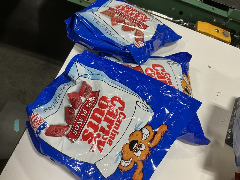 Condition photo showing Good Condition for (different date of expiration )canine carry outs dog treats, beef flavor, 47 ounce beef 2.9 pound (pack of 3)