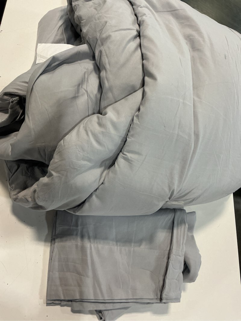 Condition photo showing As Is for queen size comforter sets - 7 pieces bed in a bag queen, luxury comforter set with sheets for all season, bed set with comforter, flat sheet, fitted sheet, pillowcases & shams, french grey french grey queen