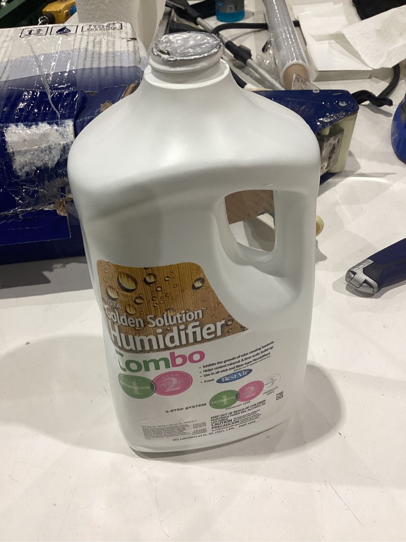 Condition photo showing As Is for (5 bottles))) bestair® 246 golden solution ii bacteriostatic & water treatment combo  64 fl oz-wick&filter humid.