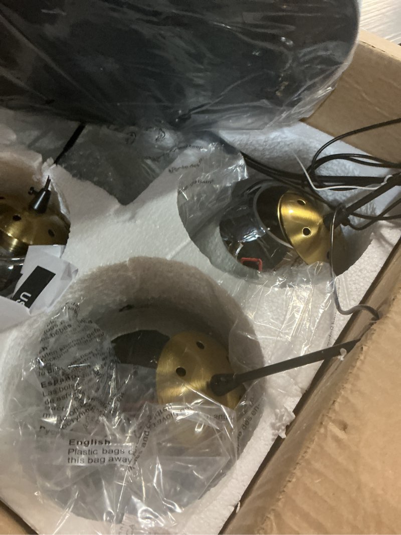 Condition photo showing Good Condition for KoKo&Yukina Gold 3-Light Globe Pendant Light Modern Globe Chandelier Light Fixture Hanging Lights Adjustable with Grey Glass Pendant Lights Kitchen Island Ash Gray & Gold 3-Light