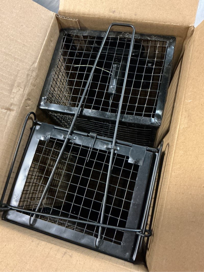 Condition photo showing As Is for 2-pack rat traps humane live mouse vole chipmunk trap cage for indoors and outdoors (black)